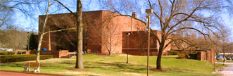 library building, angled front view